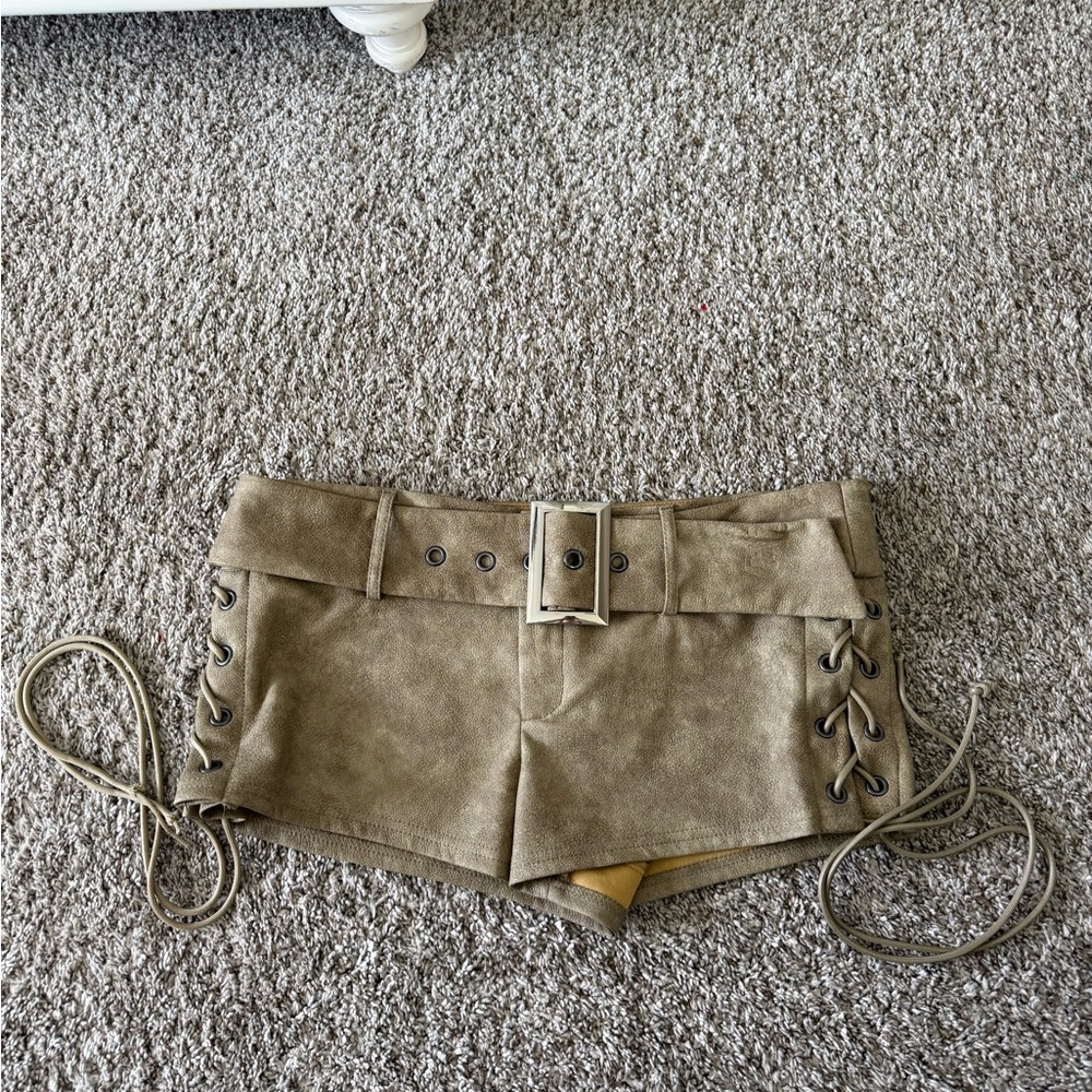 SHEIN Tan Lace-Up Women Mini Shorts